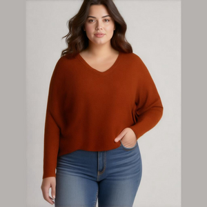 Vila Milano NWT Women's Size 2X Burnt Orange Soft V Neck Long Sleeve Sweater